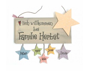 Türschild aus Holz für Familien personalisiert mit Namen, einzigartiges Holzschild, dekoratives Namensschild, besonderes Haustürschild