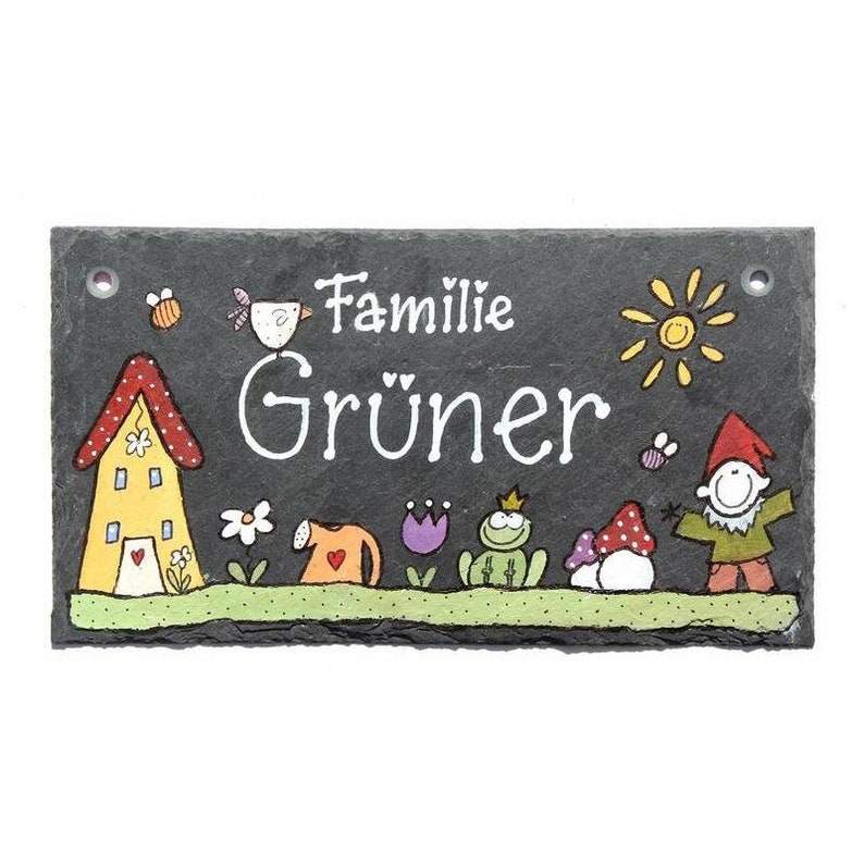 Türschild Familie aus Schiefer personalisiert mit Namen. Wetterfestes Schieferschild, Namensschild, Haustürschild, Familienschild, Willkommensschild handbemalt. Geschenk Hochzeit, Geburt, Umzug, Einzug, Geburtstag, Weihnachtsgeschenk.