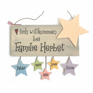 Familientürschild mit Namen personalisiert | Haustürschild Familie mit Sternanhänger | Holztürschild | Familienschild Holz | Holzschild