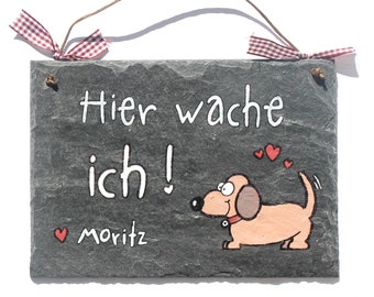 Schieferschild, Türschild Schiefer, Namensschild "Hund" Wunschrasse von Hand bemalt