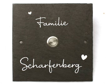 personalisiertes Klingelschild aus Schiefer | Schieferschild Familie mit Klingeltaster | Türklingel | Haustürklingel | Klingelplatte Haustür