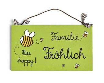 Haustürschild mit Biene mit Name der Familie personalisiert | Türschild Holz | Holzschild | Familienschild | Namensschild | Holztürschild