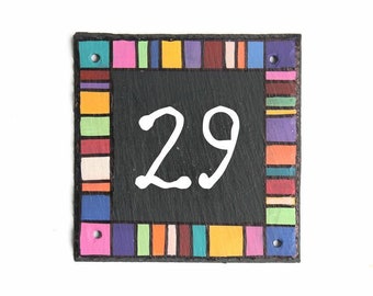 Schiefer Hausnummer Patchwork II | Hausnummernschild personalisiert | Schiefertafel | Schieferplatte | Adressschild | Anschriftenschild