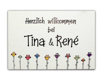 Familientürschild aus Holz mit Vornamen personalisiert | Willkommensschild Eulen | Türschild | Holzschild | Haustürschild | Paargeschenk