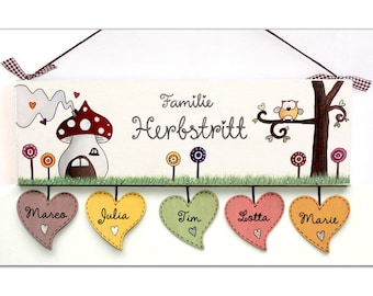 Türschild aus Holz für Familien personalisiert mit Namen | Holzschild | Holztürschild | Familienschild | Haustürschild | Namensschild Eule