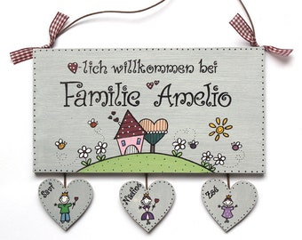 Shabby Türschild Holz Familie handbemalt | Familienschild | Familientürschild | Holzschild Haustür | Willkommensschild | Holztürschild