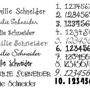 Schriftauswahltabelle für Türschild Familie aus Holz mit Namen und Hausnummer personalisiert.