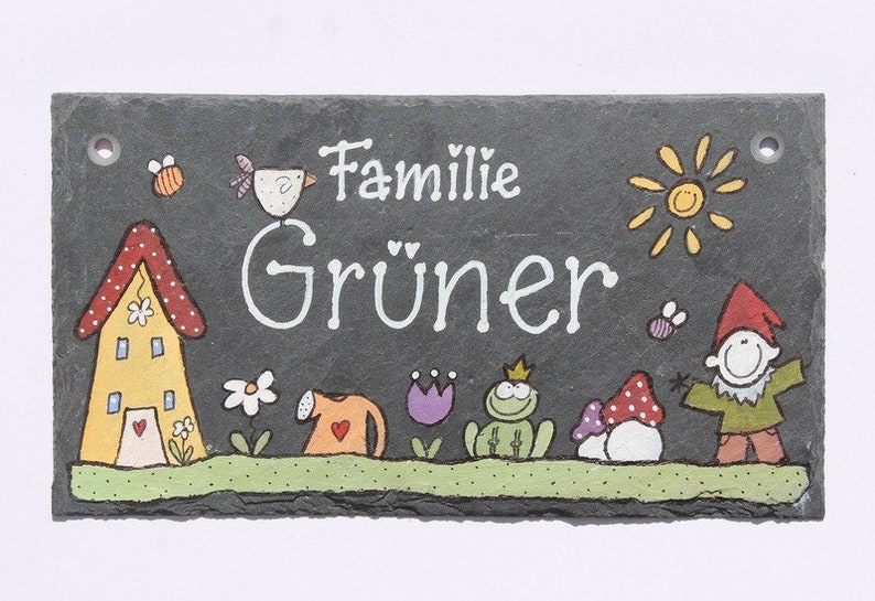 Türschild Familie aus Schiefer personalisiert mit Namen. Wetterfestes Schieferschild, Namensschild, Haustürschild, Familienschild, Willkommensschild handbemalt. Geschenk Hochzeit, Geburt, Umzug, Einzug, Geburtstag, Weihnachtsgeschenk.