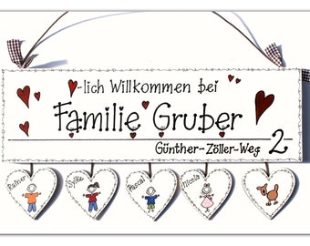 Personalisiertes Einzugsgeschenk für das neue Zuhause. Türschild Holz für Familien. Geschenk zu Einzug, Umzug, Richtfest, Einweihungsparty.