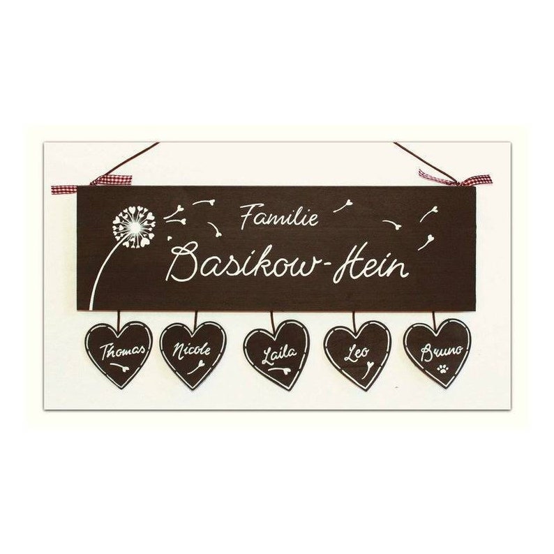 Türschild Familie aus Holz mit Name personalisiert. Holzschild mit Aufhängekordel für die Haustür. Ausgefallenes Hochzeitsgeschenk, Geschenk zum Einzug, Geburtstag, Valentinstag, Muttertag. Familienschild, Haustürschild für das Zuhause.