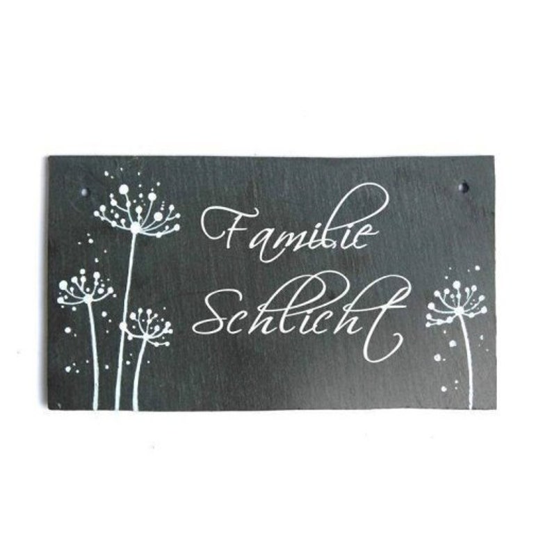 Türschild Familie aus Schiefer personalisiert mit Namen. Wetterfestes Schieferschild Pusteblumen. Namensschild, Haustürschild, Familienschild, Willkommensschild handbemalt. Geschenk Hochzeit, Geburt, Umzug, Einzug, Geburtstag, Weihnachtsgeschenk.