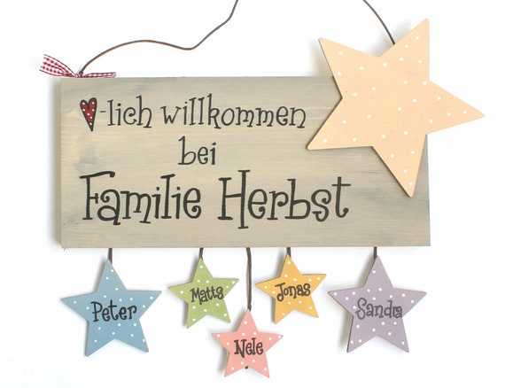 Shabby Door Sign Wood Family Star Pastel Color Point Hand Etsy