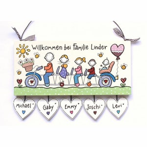 Türschild Familie aus Holz mit Name personalisiert. Holzschild mit Aufhängekordel für die Haustür. Ausgefallenes Geschenk zum Einzug, Umzug, Geburtstag, Valentinstag, Muttertag, Vatertag. Familienschild, Haustürschild für das Zuhause.