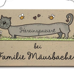 Türschild Familie aus Holz mit Namen personalisiert. Holzschild mit Katze, Familienschild handbemalt, Haustürschild mit Aufhängekordel. Holztürschild, Willkommensschild für Zuhause. Geschenk zu Hochzeit, Geburt, Umzug, Einzug, Weihnachten.