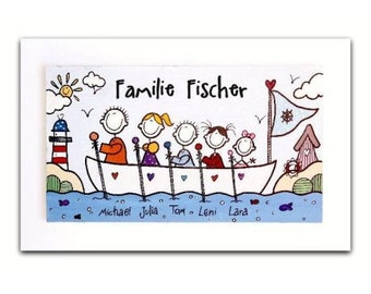 Maritimes Türschild Familie mit Namen personalisiert | Haustürschild Holz | Holzschild | Familienschild | Namensschild | Holztürschild Boot