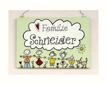 Holzschild Familie mit Namen und Wunschfiguren personalisiert | Haustürschild Holz | Familientürschild | Holztürschild | Türschild Familie