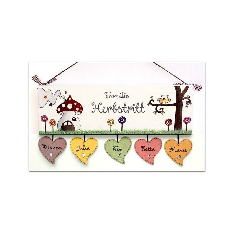 Türschild Familie aus Holz mit Name personalisiert. Holzschild mit Aufhängekordel für die Haustür. Ausgefallenes Hochzeitsgeschenk, Geschenk zum Einzug, Geburtstag, Valentinstag, Muttertag. Familienschild, Haustürschild für das Zuhause.