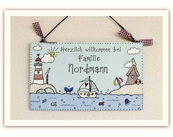 Haustürschild maritim mit Namen der Familie personalisiert | Türschild Holz | Namensschild | Familienschild | Holzschild | Familientürschild