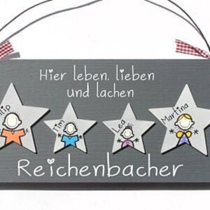 Türschild Familie aus Holz mit Namen personalisiert. Holzschild mit Sternen, Familienschild handbemalt, Haustürschild mit Figuren. Holztürschild, Willkommensschild für Zuhause. Geschenk zu Hochzeit, Geburt, Umzug, Einzug, Weihnachten.