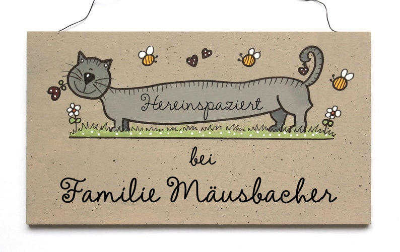 Türschild Familie aus Holz mit Namen personalisiert. Holzschild mit Katze, Familienschild handbemalt, Haustürschild mit Aufhängekordel. Holztürschild, Willkommensschild für Zuhause. Geschenk zu Hochzeit, Geburt, Umzug, Einzug, Weihnachten.