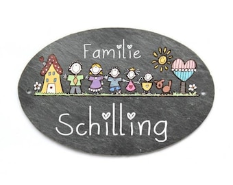 Türschild Schiefer Familie personalisiert | ovales Schieferschild wetterfest | Familienschild | Namensschild | Schiefertürschild mit Namen