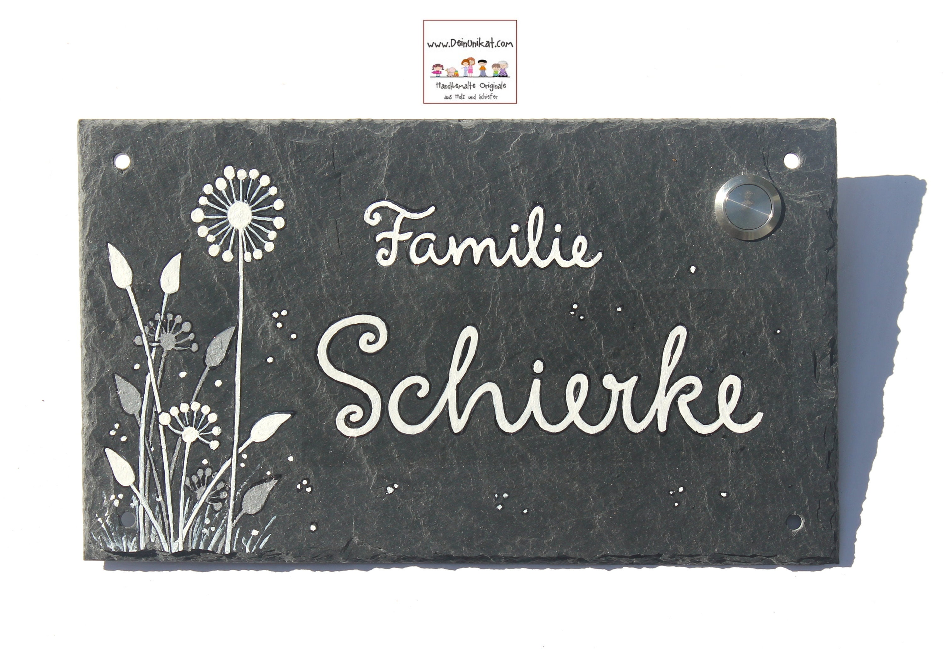 Türschild Namensschild Klingelschild Schiefer Schild mit Familienname 22 x  8 cm