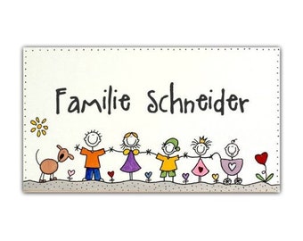 Haustürschild Familie mit Namen und Wunschfiguren personalisiert | Türschild Holz | Familienschild | Holzschild | Familientürschild Haustür