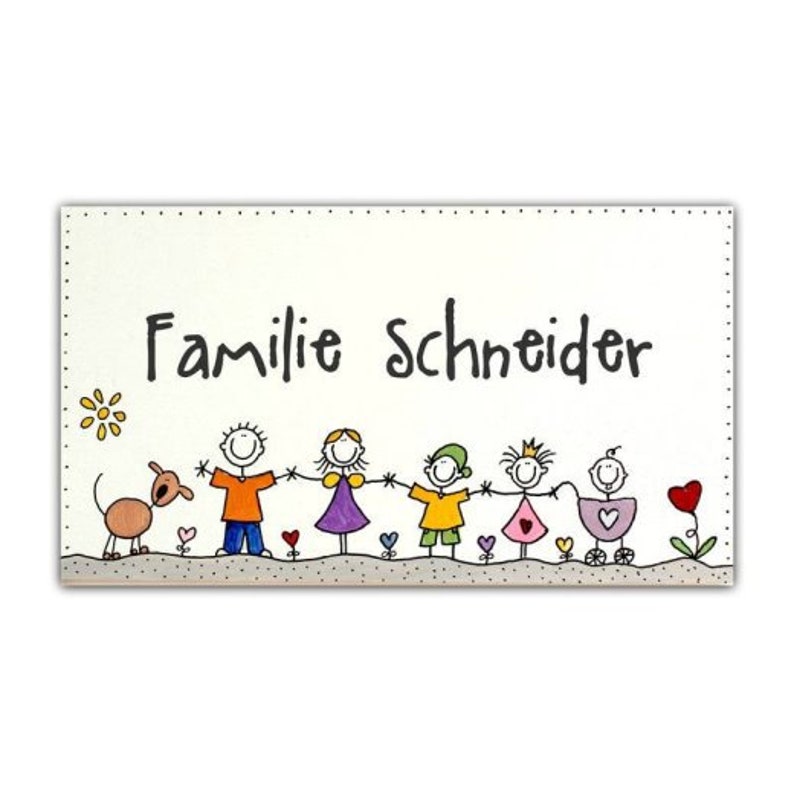 Türschild Familie aus Holz mit Namen personalisiert. Holzschild mit Aufhängekordel, Familienschild handbemalt, Haustürschild mit Figuren. Holztürschild, Willkommensschild für Zuhause. Geschenk zu Hochzeit, Geburt, Umzug, Einzug, Weihnachten.