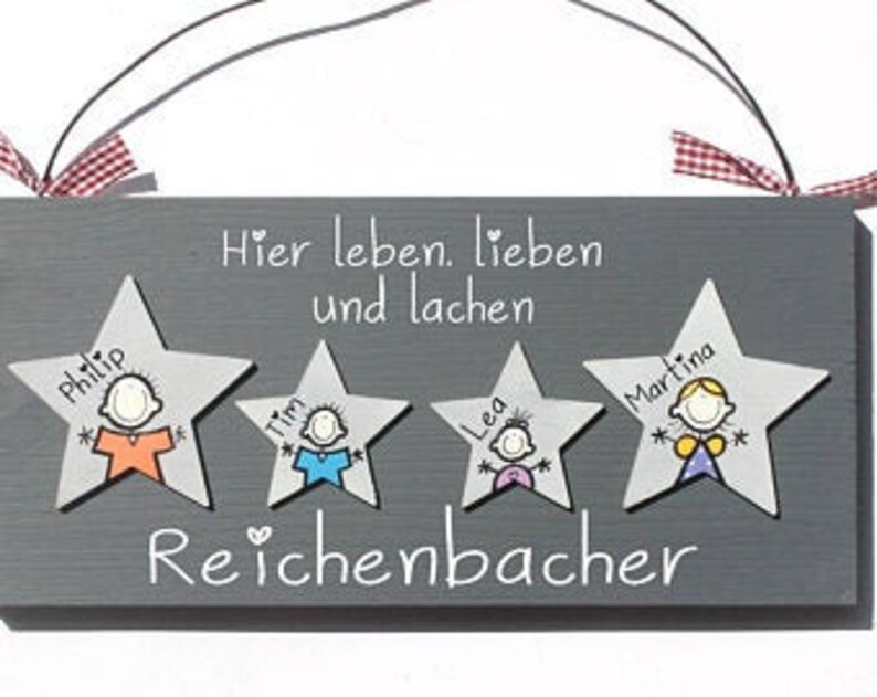 Türschild Familie aus Holz mit Namen personalisiert. Holzschild mit Sternen, Familienschild handbemalt, Haustürschild mit Figuren. Holztürschild, Willkommensschild für Zuhause. Geschenk zu Hochzeit, Geburt, Umzug, Einzug, Weihnachten.