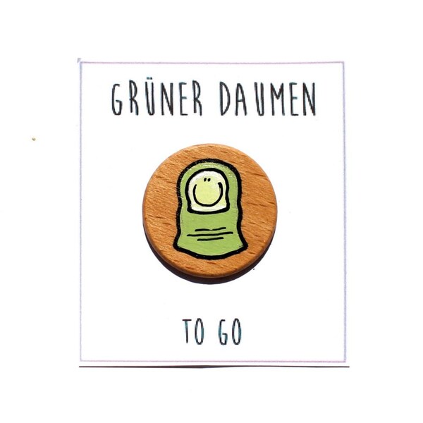 Grüner Daumen to go aus Holz. Holzscheibe mini handbemalt, witziges Geschenk, Humor, Witz, Gag für Freunde, für Gärtner / Gartenfreunde