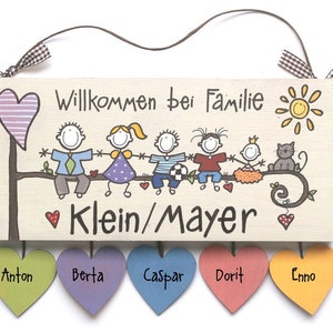 Türschild Familie aus Holz mit Name personalisiert. Holzschild mit Aufhängekordel für die Haustür. Ausgefallenes Hochzeitsgeschenk, Geschenk zum Einzug, Geburtstag, Valentinstag, Muttertag. Familienschild, Haustürschild für das Zuhause.