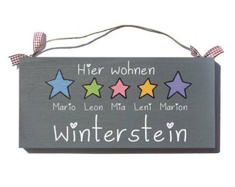 Türschild Familie mit Namen personalisiert | Haustürschild mit Sternen | Familienschild Holz | Holzschild | Namensschild | Familientürschild