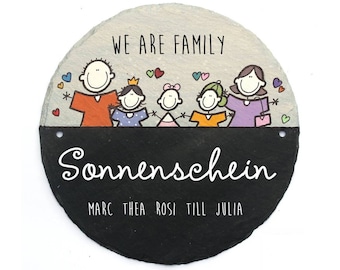 Wetterfestes Türschild Familie aus Schiefer mit Name personalisiert | rundes Schieferschild | Familienschild | Schieferschild | Namensschild