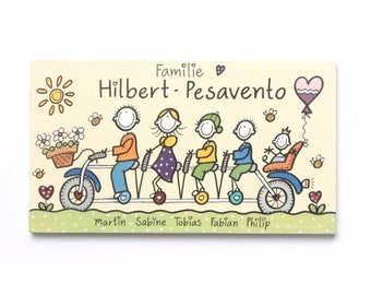 Familienschild Holz | Holzschild Familie | Türschild personalisiert | Holztürschild Fahrrad | Haustürschild mit Namen | Namensschild