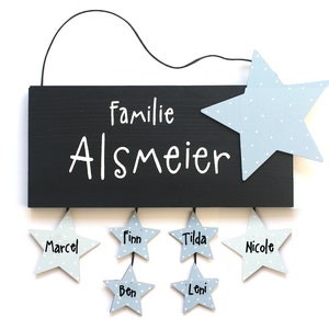 Haustürschild mit Name personalisiert, Holzschild Familie mit Sterne - hochwertige Handarbeit, exklusives Desgin, handgemacht & wetterfest
