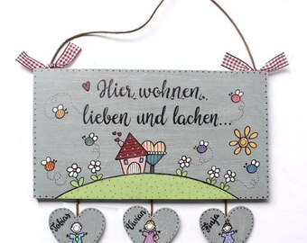 Türschild aus Holz mit Namen der Familie personalisiert | Holzschild | Namensschild | Haustürschild | Einzugsgeschenk | Hochzeitsgeschenk.