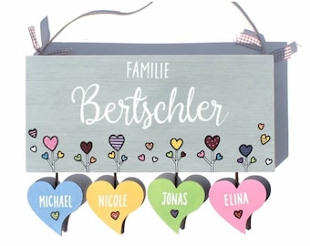 Türschild Familie aus Holz mit Name personalisiert, Holztürschild mit Anhänger, Namensschild, Familienschild, Holzschild, Haustürschild