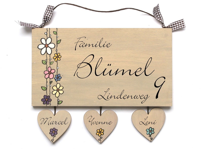 Türschild aus Holz für Familien personalisiert mit Namen. Wetterfestes Holzschild, Namensschild, Haustürschild, Familienschild, Willkommensschild, Eingangsschild handbemalt. Individuelles Einzugsgeschenk oder Hochzeitsgeschenk.