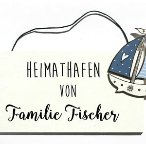 Türschild Familie aus Holz mit Namen personalisiert. Holzschild Heimathafen, Familienschild handbemalt, Haustürschild maritim. Holztürschild, Namensschild für Zuhause. Geschenk zu Hochzeit, Geburt, Umzug, Einzug, Weihnachten.