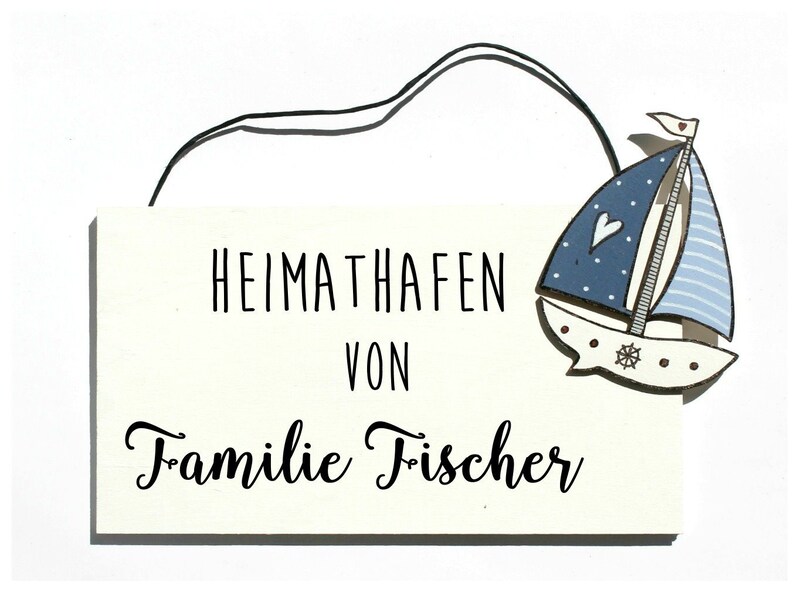 Türschild Familie aus Holz mit Namen personalisiert. Holzschild Heimathafen, Familienschild handbemalt, Haustürschild maritim. Holztürschild, Namensschild für Zuhause. Geschenk zu Hochzeit, Geburt, Umzug, Einzug, Weihnachten.