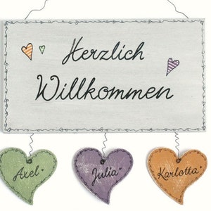 einmaliges Willkommensschild mit Vornamen personalisiert, graues Haustürschild für Familien, handgemachtes Haustürschild Willkommen aus Holz