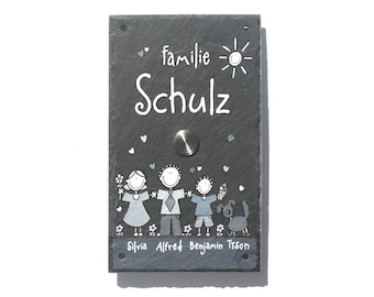 personalisiertes Klingelschild Schiefer | Schieferschild Familie mit Klingeltaster | Türklingel | Haustürklingel | Klingelplatte Haustür