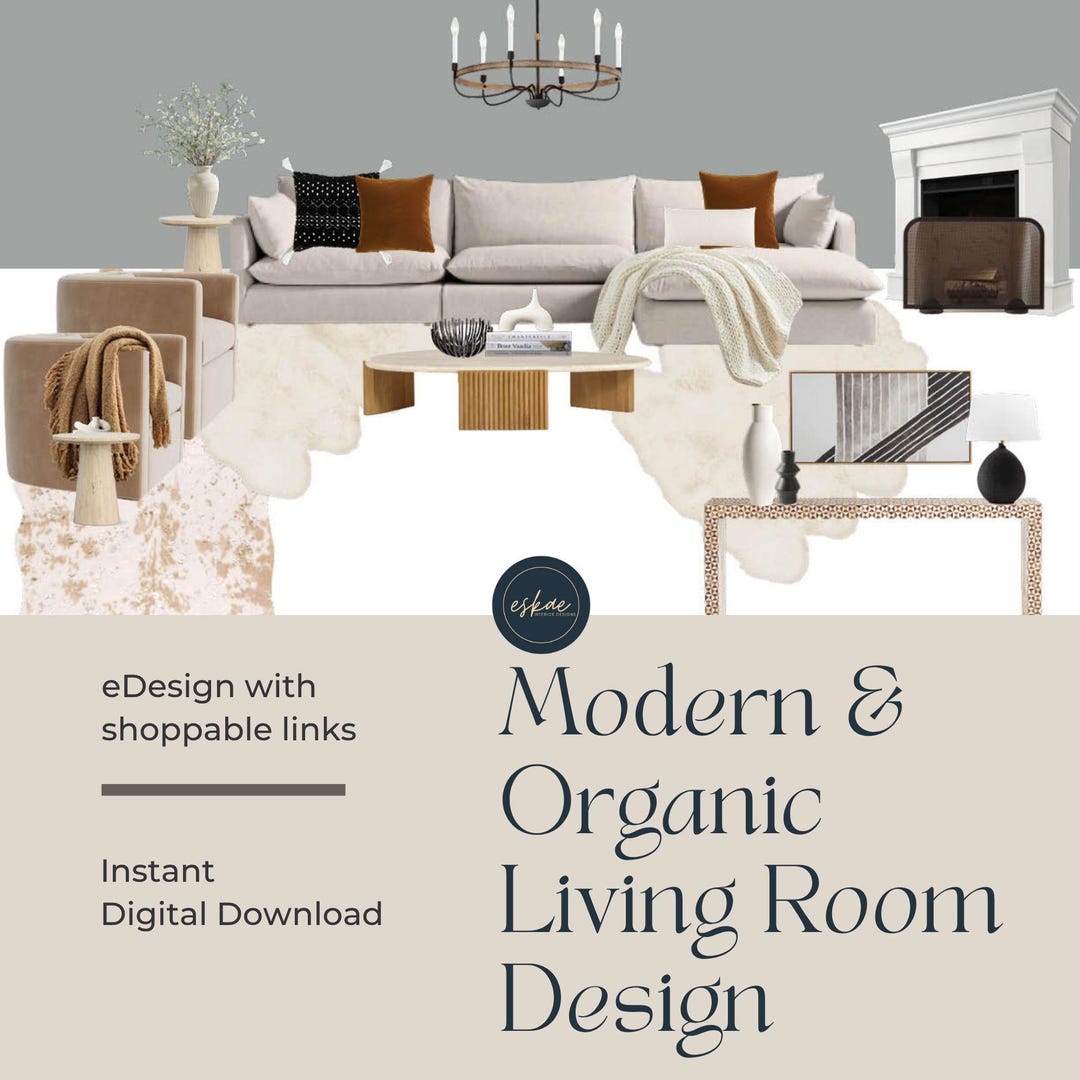 Earthy Pop Living Room Moodboard: Modern Organic Interior Design ...