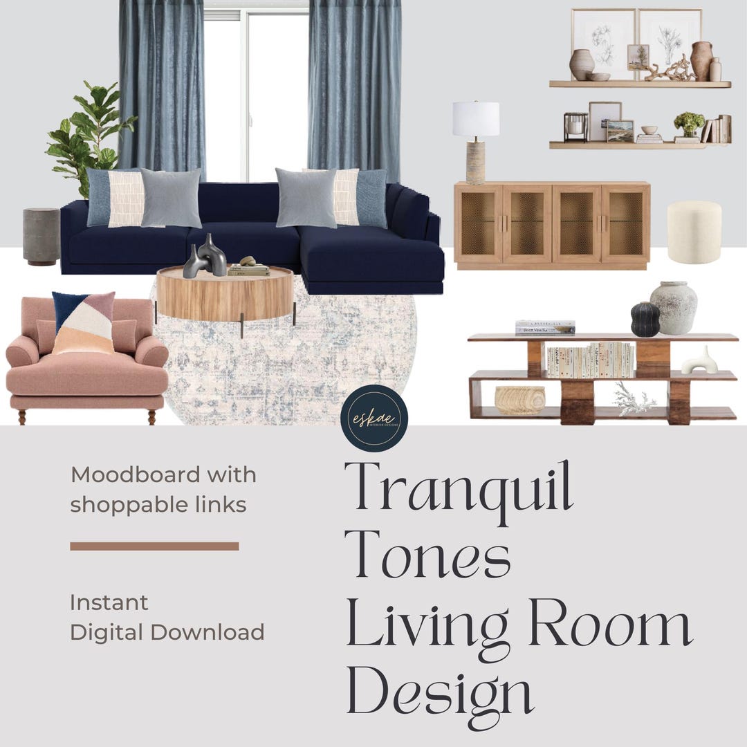 Digital Interior Design for Living Room | Edesign | Shoppable Links - Etsy
