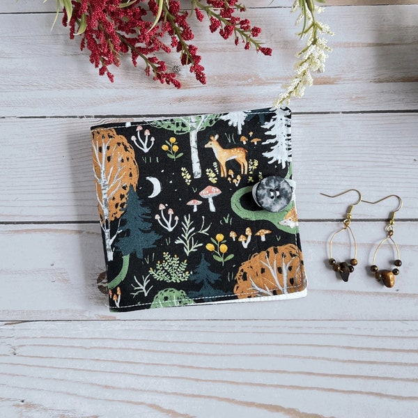 owl earring holder, travel earring organizer, small earring holder, earring travel card, sister birthday gift, moonlight forest fabric