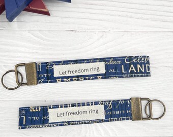Wrist Lanyard, keychain Patriotic key chain let freedom ring or courage is quiet hug in a box