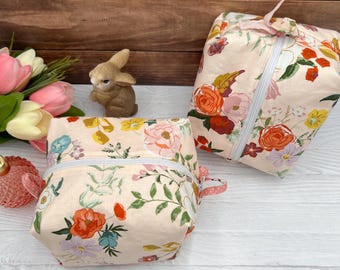 Custom floral Makeup bag  quilted self care travel handmade cosmetic pouch aesthetic zipper pouch cozy  zipper pouch collage dorm essential