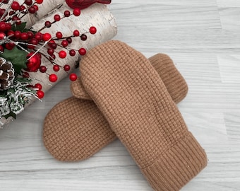 Cozy Sweater mittens Neutral color Felted Wool recycled, Fleece lined warm winter  sweater mittens, sustainable clothing, outdoor lover gift