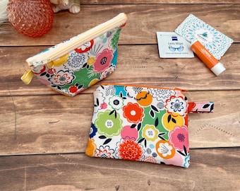 Keychain Wallet and zipper pouch set, air pod case floral Zipper Coin Pouch with Key Ring  Fabric Key Fob  Small Wallet for Keys & Cards