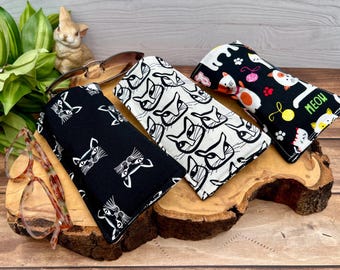 Black cat Double Glasses holder, Holds two pair of glasses Dual eyewear organizer, soft sunglasses case Cat lovers gift Boo basket